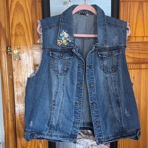 Highway Jeans Blue Denim Vest with Embellishments